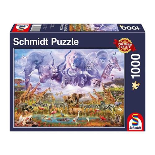 Puzzle 1000 pièces : Animaux autour d'un point d'eau - Schmidt