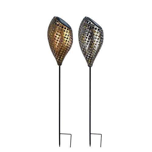 2 Pcs Lampe solaire exterieur FONGWAN Lumière de paysage creuse et étanche en fer pour jardin-argent + or