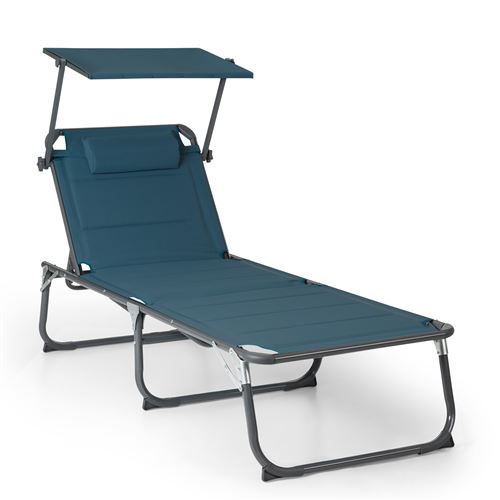 Chaise longue de jardin - blumfeldt Amalfi - Transat - Imperméable - Bain de soleil - Pliante - Pare-soleil - Polyester bleu