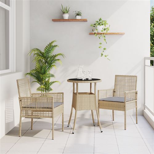 vidaXL - Salon de jardin - 3 pièces - Beige - Image 2