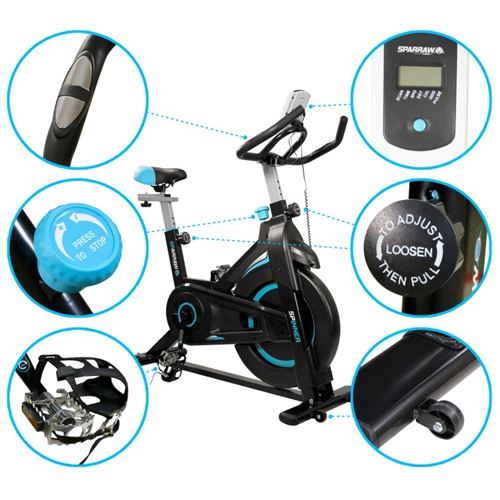 Vélo d'appartement spinning - O'Fitness - Compteur 5 fonctions