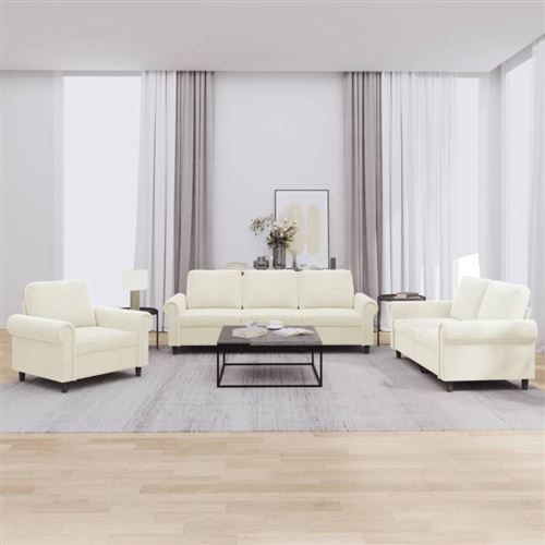 Non Communiqué Crème Ensemble De Canapés 3 Pcs Avec Coussins Velours