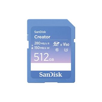 SanDisk Creator - Carte mémoire flash - 512 Go - Video Class V60 / UHS-II U3 / Class10 - SDXC UHS-II