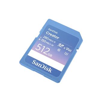 SanDisk Creator - Carte mémoire flash - 512 Go - Video Class V60 / UHS-II U3 / Class10 - SDXC UHS-II