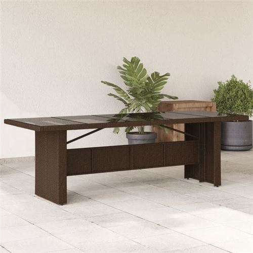 Non Communiqué Marron Vidaxl Table De Jardin Avec Dessus En Verre Résine Tressée, Table D'extérieur, Table À Manger De Jardin, Meuble De 365598