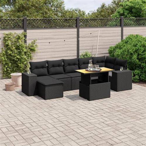 Non Communiqué Noir Vidaxl Salon De Jardin Avec Coussins 8 Pcs, Canapés De Terrasse, Ensemble De Meubles De Patio, Mobilier D'extérieur, 3272742