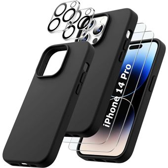 Coque Silicone Noir + Verres Trempes et Protections Camera Arriere X2 Pour iPhone 14 Pro Little Boutik® - 1