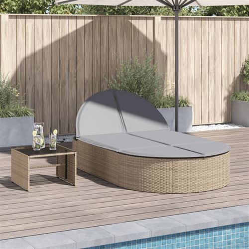 VIDAXL - Chaise longue double - Résine tressée - Beige - Image 2