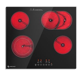 Plaque de Cuisson 4 Foyers AMZCHEF Plaque Vitrocéramique 7200W Largeur 60 cm Encastrable Noir - 1