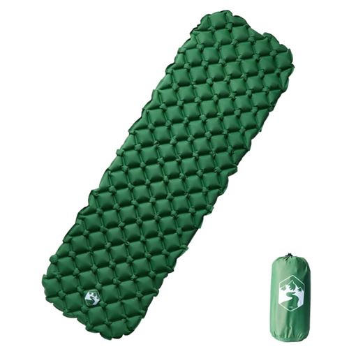 Matelas de camping gonflable 1 personne vert 190x58x6 cm