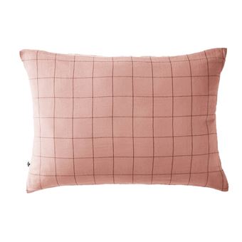 Taie d'Oreiller 50x70cm Gaze de Coton Rose Pêche à Grands Carreaux - OUREA MOTIF - ALTOBUY - 1