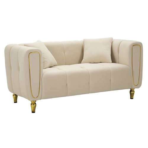 Non Communiqué Beige Canapé 2 Places En Velours Matelassé "Alma" 155Cm Crème