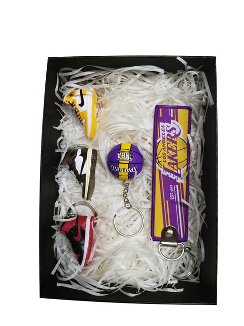 Coffret de 5pcs collection mini A&J baskets chaussures et porte-clés basket-ball décoration NBA - Lakers de Los Angeles