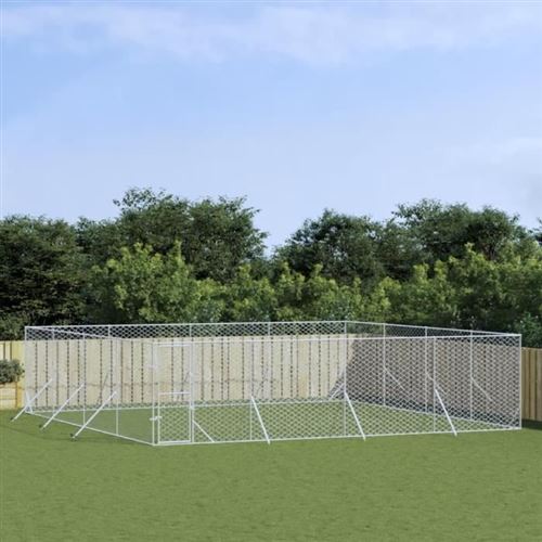 vidaXL Chenil d'extérieur pour chiens argenté 8x8x2 m acier galvanisé, chenil pour chiens, cage pour chiens, cage pour animaux de compagnie, niche