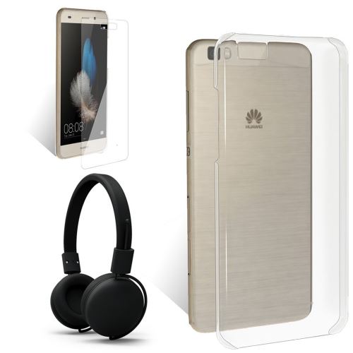 Coque de protection transparente pour HUAWEI P8 LITE + Film protecteur verre trempé dédié + Casque audio - Pack Exopack Solo 3en1