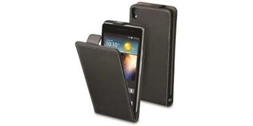 Muvit Slim - Flip cover voor mobiele telefoon - polycarbonaat, imitatieleer - zwart - voor Huawei Ascend P7