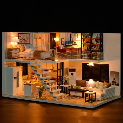 Maison miniature Bricolage 3D en bois Meubles LED Maison Puzzle décorez cadeaux Creative Pealer7640