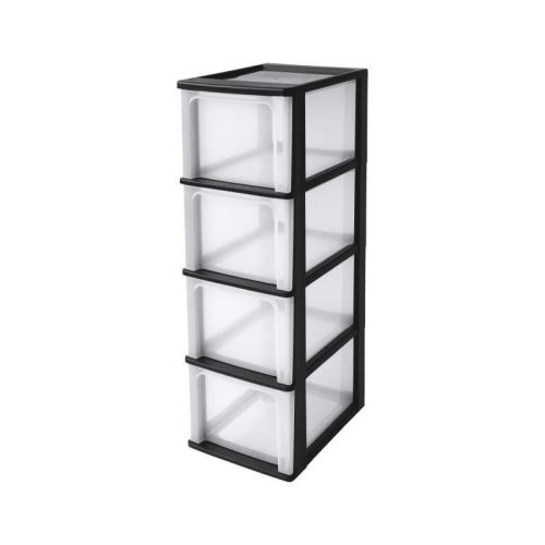 iris ohyama tour de rangement 4 tiroirs - plastique - noir - 52 l - 35,5 x 26 x 80 cm