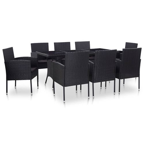 Salon de jardin 9 pcs Résine tressée - Noir