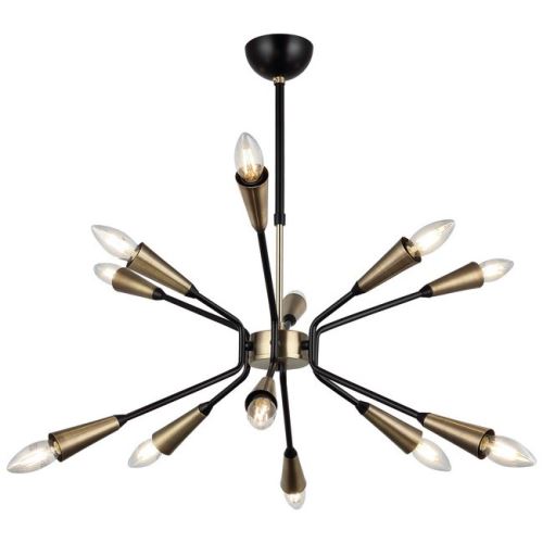 HOMEMANIA Lampe à Suspension Trapa - Lustre - Lustre de plafond - Or, noir en Métal, 62 x 62 x 75 cm, 12 x E27, Max 40W