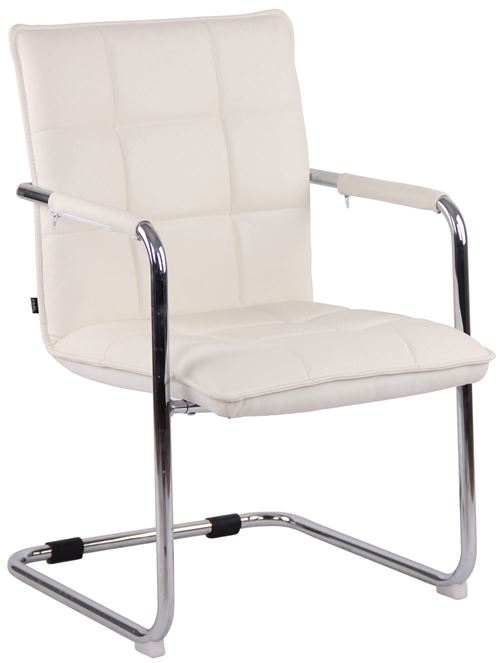 Chaise Cantilever Gandia en Véritable Cuir , Blanc /Chrome