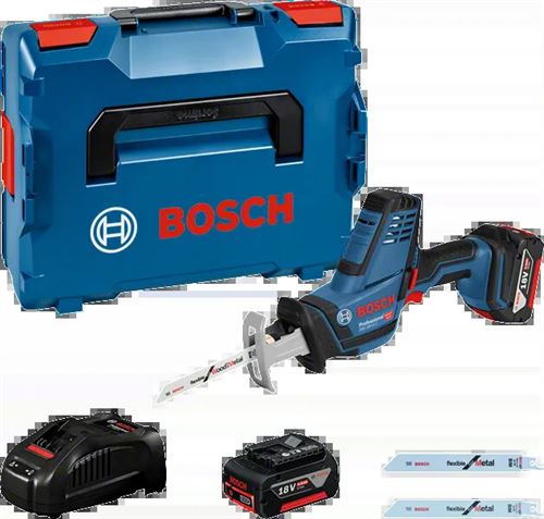 Scie Sabre Bosch Gsa 18 V-Li C - avec 2 Batteries 5.0 Ah, Chargeur, Coffret + 3 Lames De Scie - 06016A5002