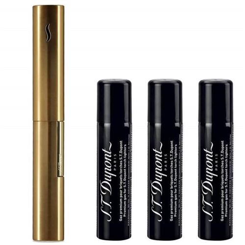 Pack complet The Wand avec Briquet long St Dupont Doré Or et 3 recharges de gaz