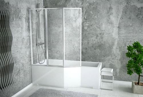 Baignoire asymétrique INTEGRA 150/170 cm x 75 cm + pare baignoire - Angle: Gauche - Dimensions: 150cm