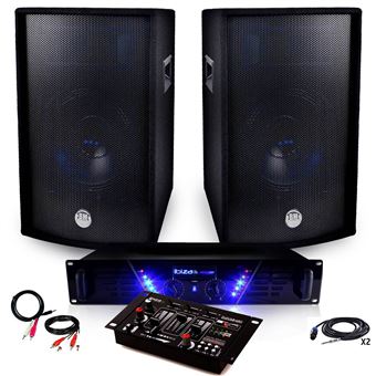 Pack Sono Ampli AMP-300 + HP BMS-12 de 2x600W Table de mix USB + Câbles - 1