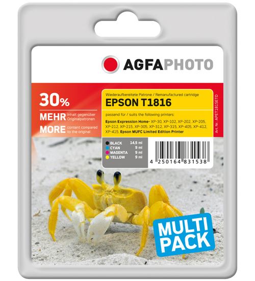 AgfaPhoto - pack de 4 - noir, jaune, cyan, magenta - remanufacturé - cartouche d'encre (alternative for: Epson T1816)
