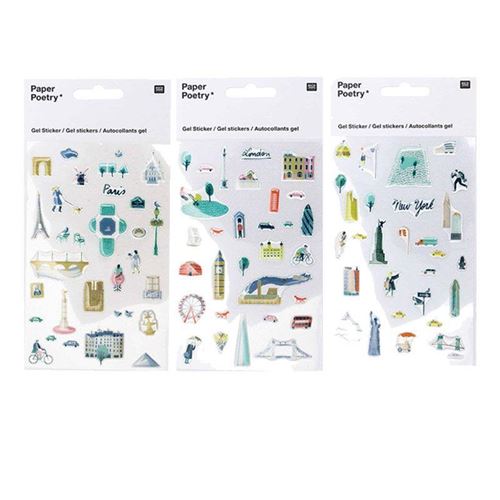 Stickers gel transparent - Paris, Londres, New-York - Rico Design