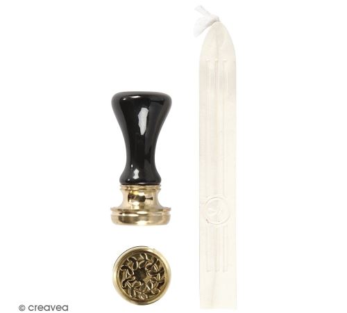Kit de cire à cacheter - Blanc nacré - Motifs couronne de feuilles - 2 pcs