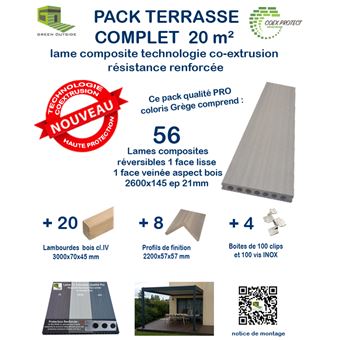 Pack complet 20 m² lame de terrasse Coex Protect® Grège - Green Outside - P20LTCE2600BEIG - 1