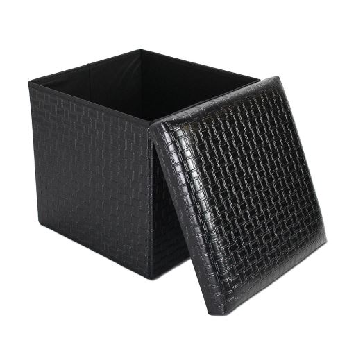 Todeco - Banc Pliant, Ottoman avec Espace de Stockage, Tissé, 38 x 38 x 38 cm, Noir, Charge maximale: 150 kg