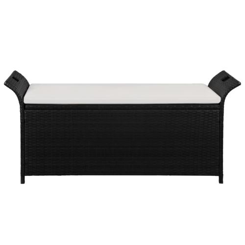 Banc De Rangement Jardin Resine Tressee 138x50x60 Cm Noir Avec Coussin Blanc Creme Mobilier De Jardin Achat Prix Fnac