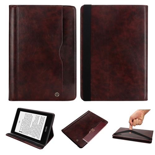 Etui en PU flip avec support élastique café pour votre Amazon Kindle Paperwhite 4 (2018)
