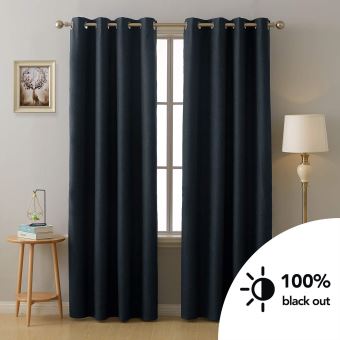 Deconovo Lot De 2 Double Rideau Occultant Thermique A Oeillets Rideaux Cuisine Avec Revetement En Mousse 117x229cm Bleu Fonce Pour Salon 2pcs Achat Prix Fnac