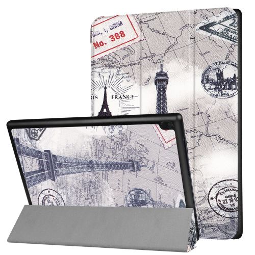 Etui en PU impression modèle trifold stand tour eiffel et carte pour votre Lenovo Tab 4 10