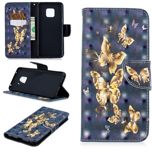 Etui en PU tache lumineuse décor motif motif d'impression flip papillon doré pour votre Huawei Mate 20 Pro