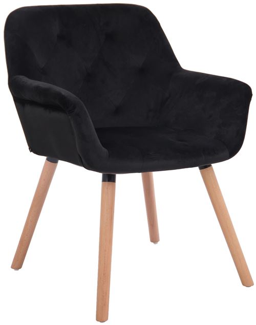 Chaise de Salle à manger Cassidy en Velours - Chaise avec accoudoirs - Piètement Bois de hêtre Nature - Couleur Noir
