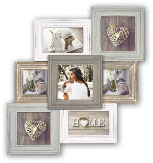 Zep Ty381 Airolo Cadre Photo Multivues Bois Blanc/beige/gris/brun 53 X 50 X 3,5 Cm