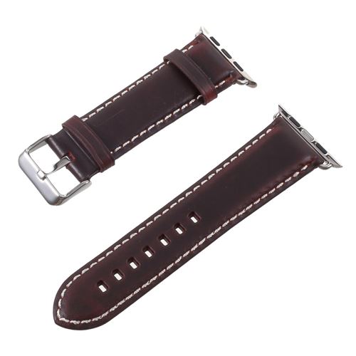 Bracelet en cuir véritable sangle de cire d'huile de cru café pour votre Apple Watch 3/2/1 42mm
