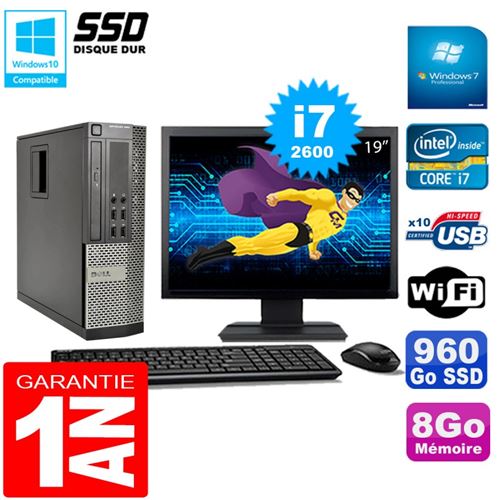 Pc dell 990 sff core i7-2600 ram 8go disque 960go ssd graveur wifi w7 ecran 19' État correct - Dell reconditionné disponible sur Fnac