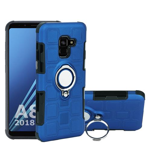 Coque en TPU hybride géométrique avec support voiture bague de montage bleu bébé pour votre Samsung Galaxy A8 (2018)