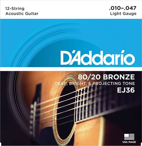 Daddario Bronze D'addario And Co Ej36 80/20 12C Light 10-47 Jeux Folk 12 Cordes