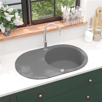 Vidaxl Evier De Cuisine En Granit Bac Unique Ovale Gris