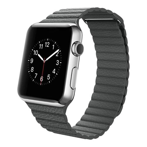 Bracelet Apple Watch 42 et 44 mm en Cuir matelassé et Magnétique - Gris