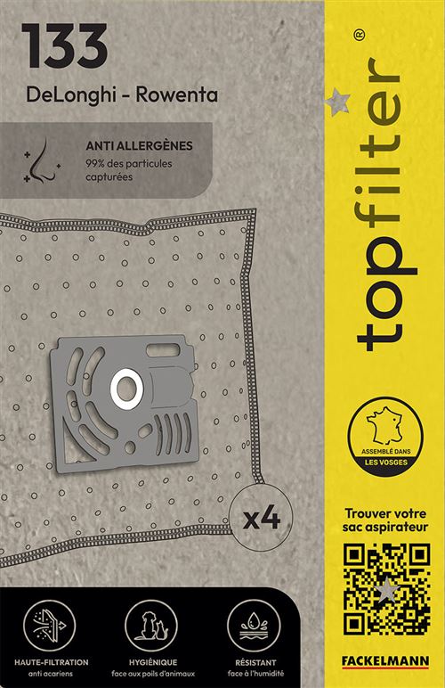 Lot de 4 sacs aspirateur rowenta topfilter premium ref. 64133