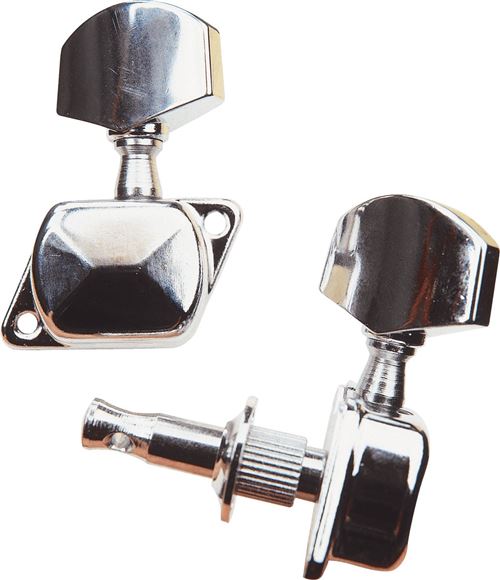 Jeu de 6 mecaniques ping individuelles (3+3) pour cordes acier - capots et boutons chrome p2642