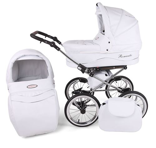 Poussette / Landau combiné 2en1 multifonctions avec équipement bébé enfant 0-36m Cuir ECO Cadre chromé Romantic Classic